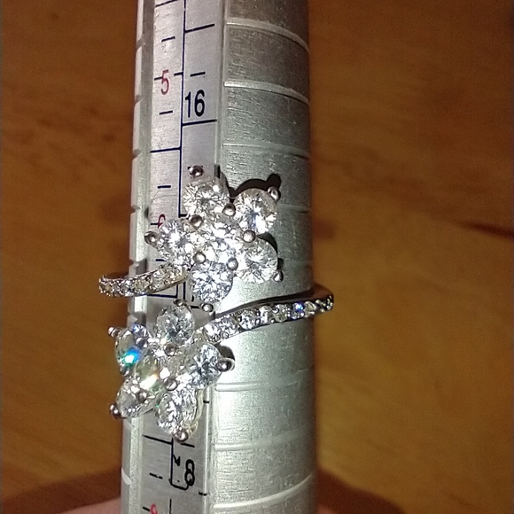 925 Silver Double Flower Ring - Picture 5 of 13